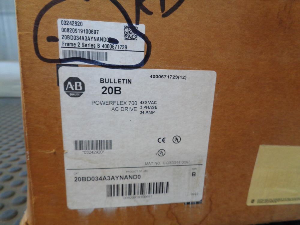 Allen Bradley PowerFlex 700 Adjustable Frequency Drive 20BD034A3AYNAND0